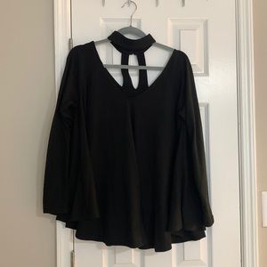 Black, long sleeve top with neck detail